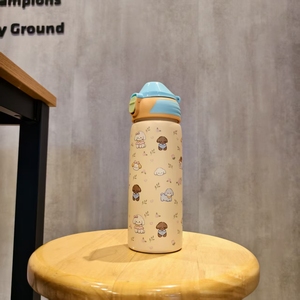 Gobelet isotherme à paille escamotable avec motif de chiot de dessin animé mignon, bicolore pastel, pour enfants, idéal pour les voyages - Product Image 3