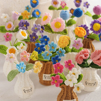 Vas Rajut Gaya Crochet dari Benang Wol, Pot Tanaman Buatan, Buket Bunga Lily Valley, Dekorasi Meja, Bunga, Hadiah Natal