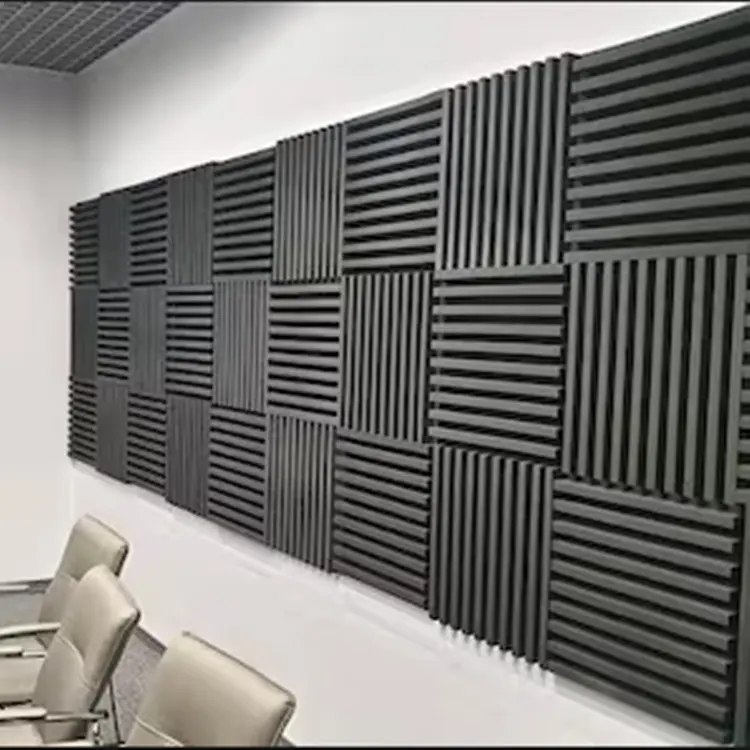 Ses geçirmez ızgara Polyester köpük kereste/ahşap ızgara tabanı yivli akustik paneller