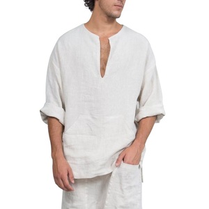 Pantaloni di Lino uomini Largo Allentato <span class=keywords><strong>Camicia</strong></span> A Maniche Lunghe Tasca Della <span class=keywords><strong>Camicia</strong></span> Etnico Indiano - Product Image 1