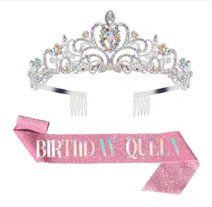 Королева Корона 18 день рождения шикарная девушка Корона пояс Набор Розовое золото конкурс Мисс мир Королева Корона для женщин 16 день рождения украшение
