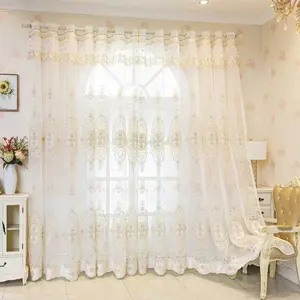 Avrupa işlemeli tül perde çubuk cep vual perde beyaz sırf avrupa çiçek tül pencere örtüsü için oturma odası/yatak odası
