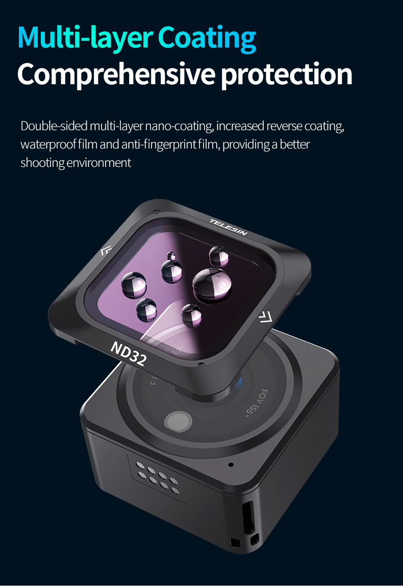 TELESIN Action Camera AcceSsories Magnetic 3-Pack ND8/16/32 ND lens filter for DJI Action 2 Camera