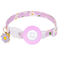 Collier de sécurité en coton pour chat avec lumières, motif marguerite, support AirTag, anti-étranglement sûr pour chaton et petit chien, usage quotidien en extérieur