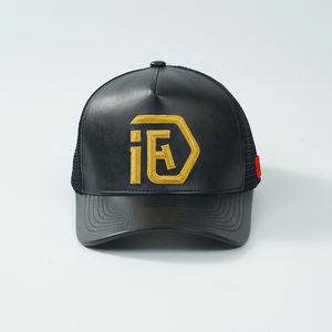 Gorras de béisbol de malla con logo bordado 3D, gorras trucker de 5 paneles de cuero PU personalizadas - Product Image 2