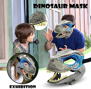 Vente en gros de produits artisanaux bon marché, masque en latex de dinosaure vert grandeur nature, design unique, accessoires d'<span class=keywords><strong>action</strong></span> amusants pour les fêtes de fin d'année - Product Image 5