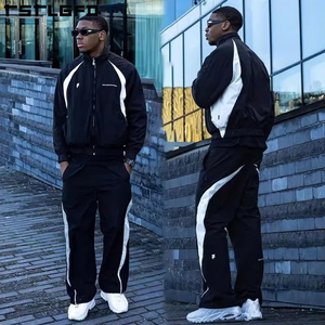 Bộ đồ thể thao nam hai mảnh, phối màu, áo khoác gió có khóa kéo và quần jogger, chất liệu nylon, thiết kế tùy chỉnh - Product Image 1