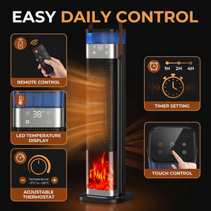 Chauffage portable en céramique PTC avec effet de flamme de cheminée, humidificateur et <span class=keywords><strong>thermostat</strong></span> télécommandé pour chambre, maison et bureau - Product Image 5