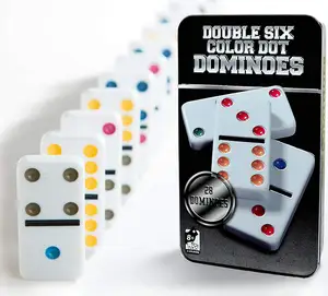 Jogo de Domino Trem mexicano 28 Conjunto de jogo de Domino com caixa de lata para família, conjunto duplo de 6 pontos de cores
