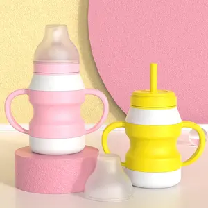 Wellfine Bpa משלוח תינוק סיליקון כוס עם קש לא לשפוך תינוק אימון שתיית קש פעוט כוס סיליקון תינוק כוס עם מכסה