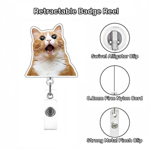 Porte-badge rétractable et rotatif en acrylique avec motif chat, boucle à tirage facile pour infirmière ou médecin, accessoire porte-clés - Product Image 2
