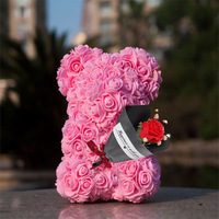 Kotak Hadiah Buket Beruang Teddy Mawar Mini 25cm yang Cantik, Bunga Mawar Abadi untuk Pernikahan, Pesta, Hadiah, Bunga Mawar Abadi