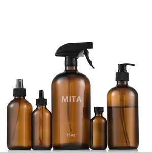 Botellas de vidrio con pulverizador para limpieza de aromaterapia, botellas de vidrio con atomizador de 2oz, 4oz, 16oz, color ámbar, duradero