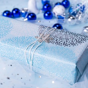 Blue Metallized Eco-Friendly Recyclable Art PE Gift <b>Wrap</b> <b>Rolls</b> Mermaid Christmas Tree Dots Birds Snowflakes Design Double-Sided - Product Image 3