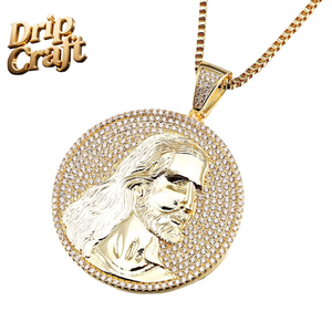 Nhỏ giọt thủ công đồng mạ vàng kim cương dát Zircon hip-hop Jesus thời trang mặt dây chuyền vòng cổ - Product Image 1
