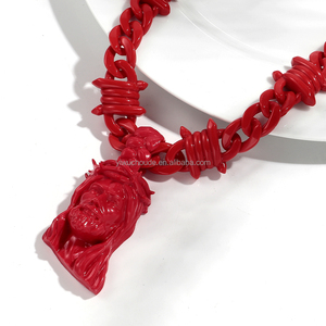 2025 alla moda per coppie di gioielli HOT Party Choker Hiphop rosso catena spinato personalizzato gesus ciondolo 3D acrilico collana a catena per giovani - Product Image 5