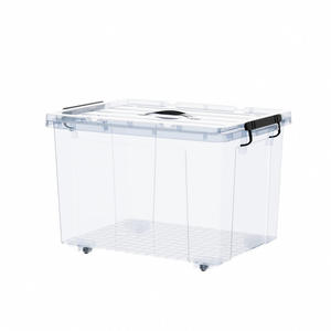 Boîte de rangement en plastique transparent avec couvercle, bac de rangement rectangulaire empilable avec poignées - Product Image 4