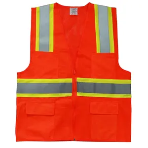 CE EN 471 2级定制标志道路安全红色高能见度反光带多口袋反光安全背心