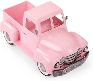 Jardinière en métal en forme de camion, décoration de Noël vintage style ferme, autre décoration d'intérieur, décor de camion rose vintage - Product Image 1