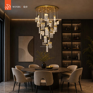 Lustre rond de luxe en acier inoxydable de haute qualité, verre artisanal - Product Image 3