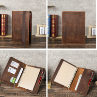 Porte-documents multifonction en cuir rechargeable avec reliure à 6 anneaux A5, pochette zippée, emplacement pour stylo et étui personnalisé pour livre