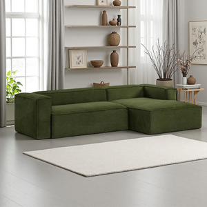 Sofá Seccional Modular Rectangular Moderno de Terciopelo Acanalado de Tres Plazas con Respaldo Acolchado, Garantía de 5 Años, Set de Compresión Transfronterizo - Product Image 2