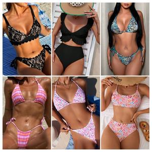 Halster Bikini à lacets pour vacances à la plage Sexy <span class=keywords><strong>femme</strong></span> <span class=keywords><strong>maillot</strong></span> <span class=keywords><strong>de</strong></span> <span class=keywords><strong>bain</strong></span> à trois points flatteur gros et petits seins bas Type tongs - Product Image 6