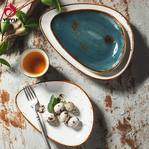 Sūir-visselle tubulaire en céramique, <span class=keywords><strong>assiette</strong></span> de cuisine, steak mat, bleu antirouille gaufré à haute température - Product Image 1