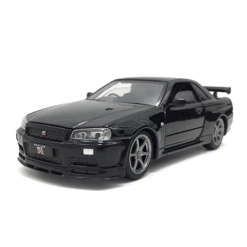 Pull Back Function Vehicle Toys 1:32 Scale Brian's 2002 Skyline R34 Die-cast Car Model with Openable Doors