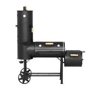Heavy-Duty Vertical Offset Charcoal BBQ Grill Machine Convenient Outdoor Use With Wheels For Meat Smoker