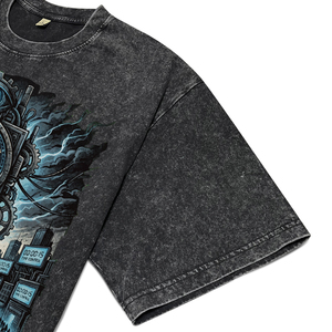 New Wholesale Men's High Quality Acid Wash Fabric Breathable T Shirts Custom <b>Clock</b> Style Print O-Neck Short Sleeve Streetwear - Product Image 5