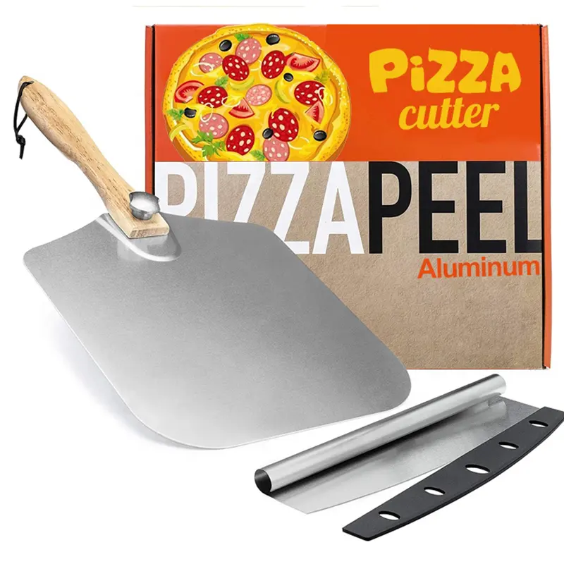 Homeade Pizza Accessoires Tool Rvs Pizza Snijden En Opvouwbare Houten Handvat Aluminium Metalen Pizza Schil Set