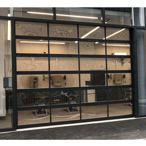 Puertas de garaje dobles sin marco de aluminio comercial seccional automático de vidrio de espejo templado 16x8 moderno - Product Image 5