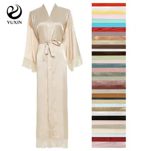 Longo Robe seda colorido verão maternidade Sleepwear cetim Robes mulheres dama Robe