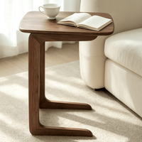 Table d'appoint mobile en bois de noyer noir, style minimaliste moderne, mini table basse, rangement pour collations, bureau d'ordinateur en forme de C, table de chevet