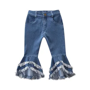 Commercio all'ingrosso boutique volant Autunno e di inverno del bambino delle ragazze dei pantaloni del bambino bambini pantaloni lunghi del denim dei jeans di modo