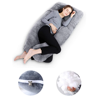 Oreiller de grossesse en forme de U avec housse en velours gris amovible, soutien complet du ventre, oreiller de maternité pour adulte, conception extensible 80x140cm