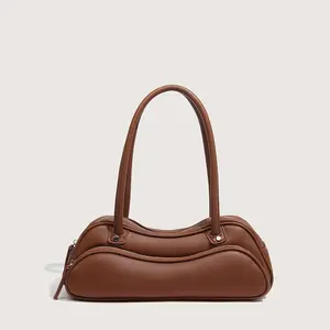 High Quality Customized Logo Camel Color PU Leather Office Handle Bag Crossbody Handbag for Women