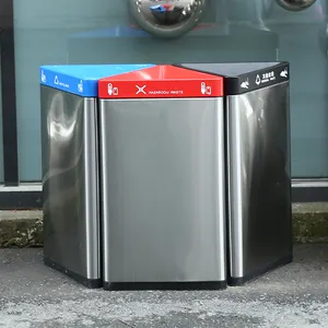 MARTES SJ102 Poubelle publique extérieure recyclée Poubelle classée en métal en acier inoxydable avec poubelles à 3 compartiments