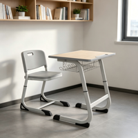 Ensemble de mobilier scolaire moderne et simple en métal et bois, chaise de bureau individuelle pour étudiant, table d'étude ergonomique à hauteur réglable