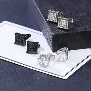 316L Stainless Steel Square <b>Stud</b> <b>Earrings</b> with Multiple Embedded Zircon Stones Designed for Men - Product Image 3
