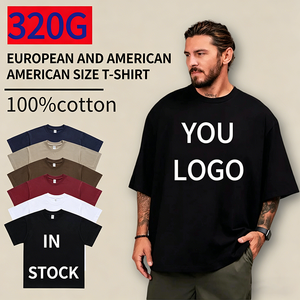 Camiseta de algodón puro de cuello redondo y manga corta, talla 320G de EE. UU., 26S de doble capa, 100% algodón, camiseta extragrande para <span class=keywords><strong>hombre</strong></span> - Product Image 4
