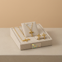 316L Edelstahl Kreuz-Schmuckset mit Zirkonia-Besatz, Goldton, Halskette und Ohrringe, Hypoallergen, Individuelles Design