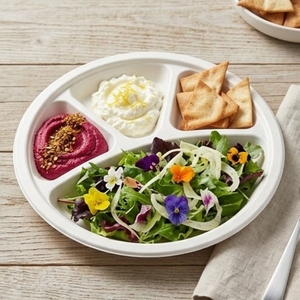 Assiettes rondes à quatre compartiments de 12 pouces, écologiques, jetables, en bagasse de canne à sucre, pour les fêtes et la restauration - Product Image 4