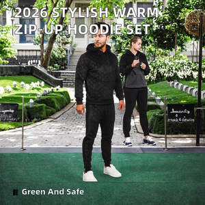 เทรนด์ปี 2026 เสื้อฮู้ดดี้ซิปแบบย้อมสีพื้น น้ำหนักปานกลาง สำหรับฤดูหนาว  รักษ์โลก  ชุดเซ็ต 2 ชิ้น ทรงปกติ สำหรับผู้ชาย สไตล์สปอร์ตแคชชวล - Product Image 2