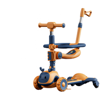 Trottinette pliable 3-en-1 pour bébé, hauteur réglable, 3 roues en PU, avec siège et poignée de poussée pour enfants, pour l'extérieur