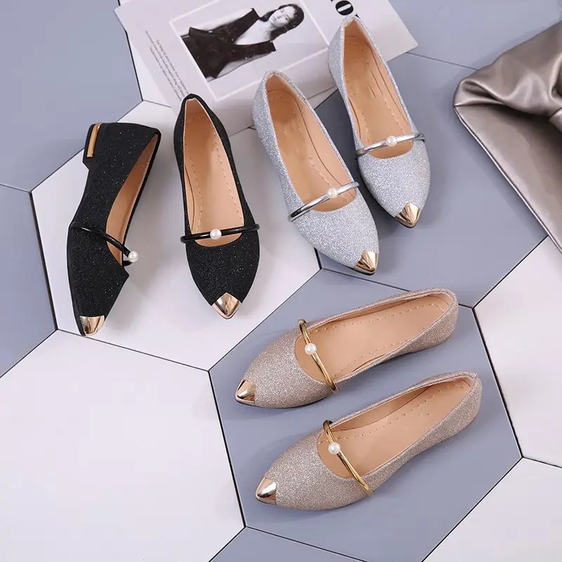 2023 Fashion Low Heel Women Pointed Toe Pumps Elegant New Flat Sandals Dress Shoes