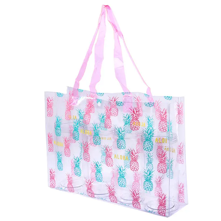 Bolsa de praia transparente pvc de desenhos animados, sacola para meninas