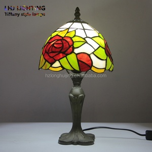 LongHuiJing Indian Rose Tiffany Accent Home Table Lamp Stained Glass - Product Image 2
