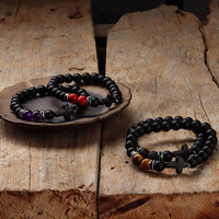 Bracelet perlé XM en pierre naturelle de 8 mm, style bohème, avec croix, en œil de tigre givré, cadeau pour homme - Grande vente
